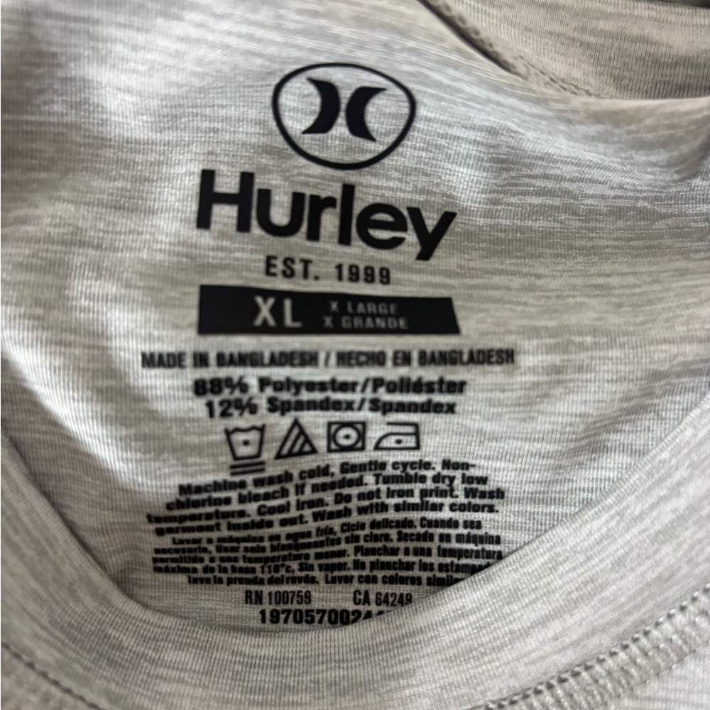 Hurley Men’s XL Gray Long Sleeve Shirt Blue Writing Casual Dri Fit Material - Picture 7 of 8